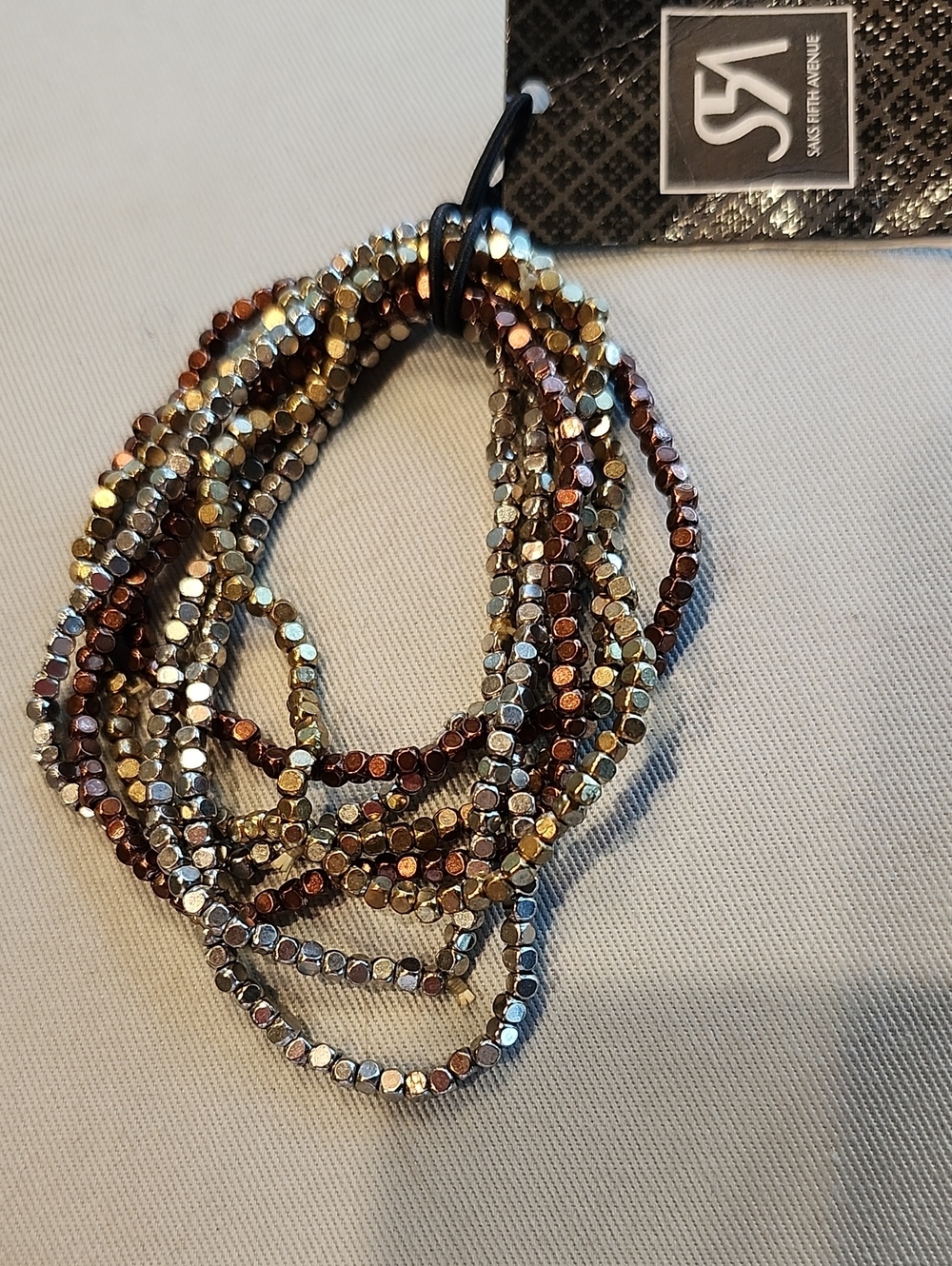 NWT Saks Fifth Ave Metallic Beaded Stretch Bracelets Set Of 7